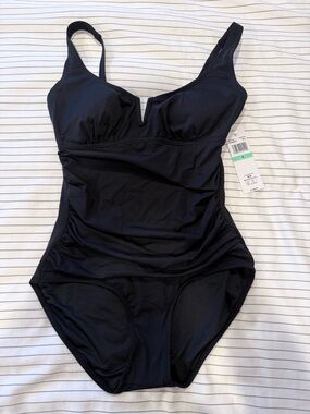 Anne Cole Women’s One Piece V Wire Belly Bottom Swimsuit Removal Padding size 8